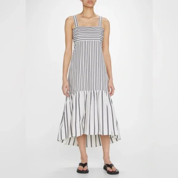heory Venture Striped Tie-Back Poplin Cotton Midi Dress | Size P - Picture 2 of 9
